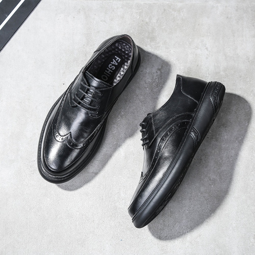 New Men's Shoes Casual Leather Shoe Round Toe Lace-Up Breathable Trend Shoes